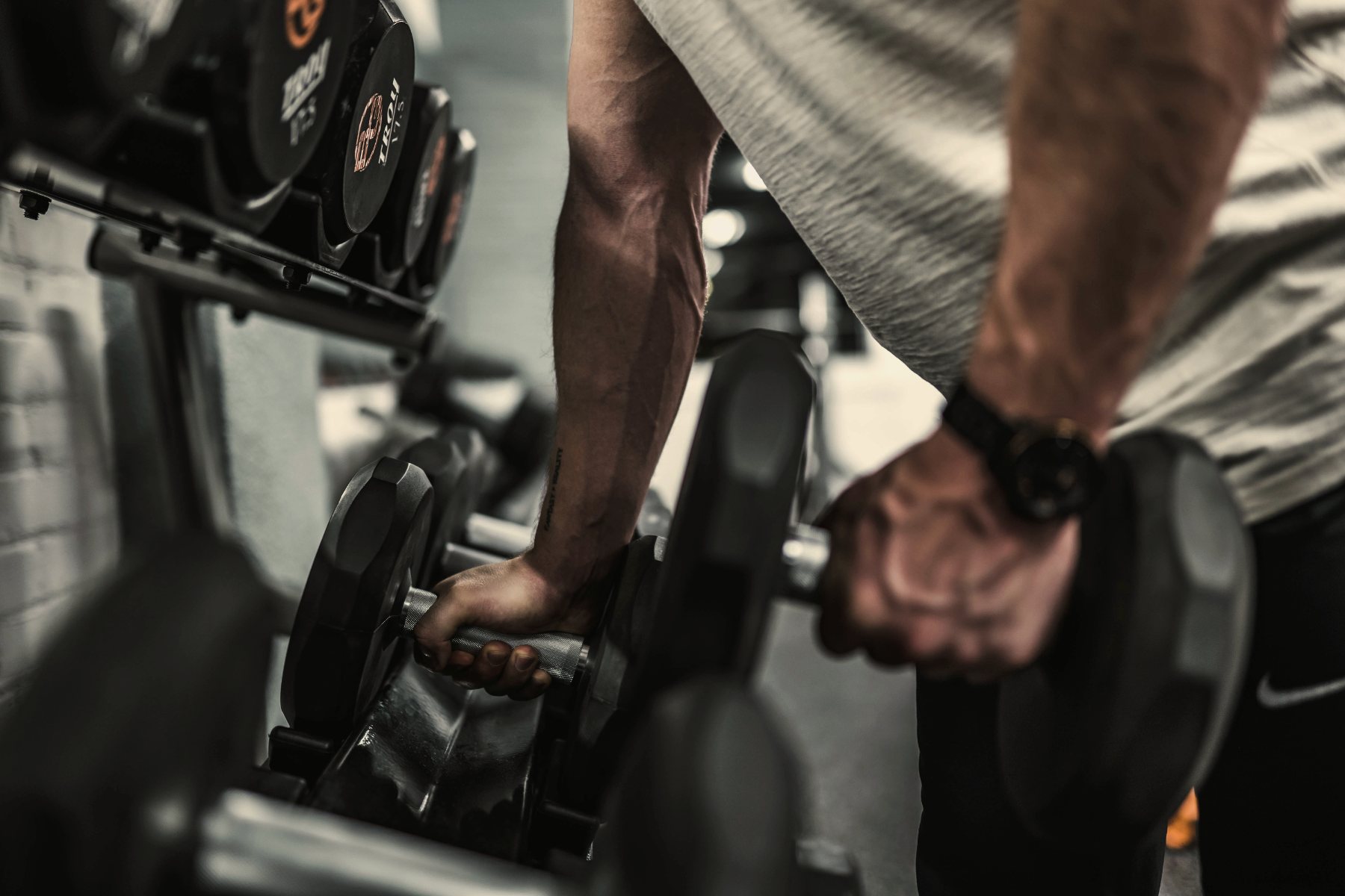 Lifting dumbbells from a rack